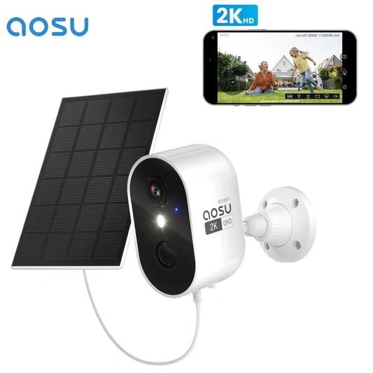 Solar Security Cameras Wireless Outdoor, 2K/3MP Surveillance Camera for Home Security with Spotlight & Siren, 2-Way Audio, AI Motion Detection, Color Night Vision