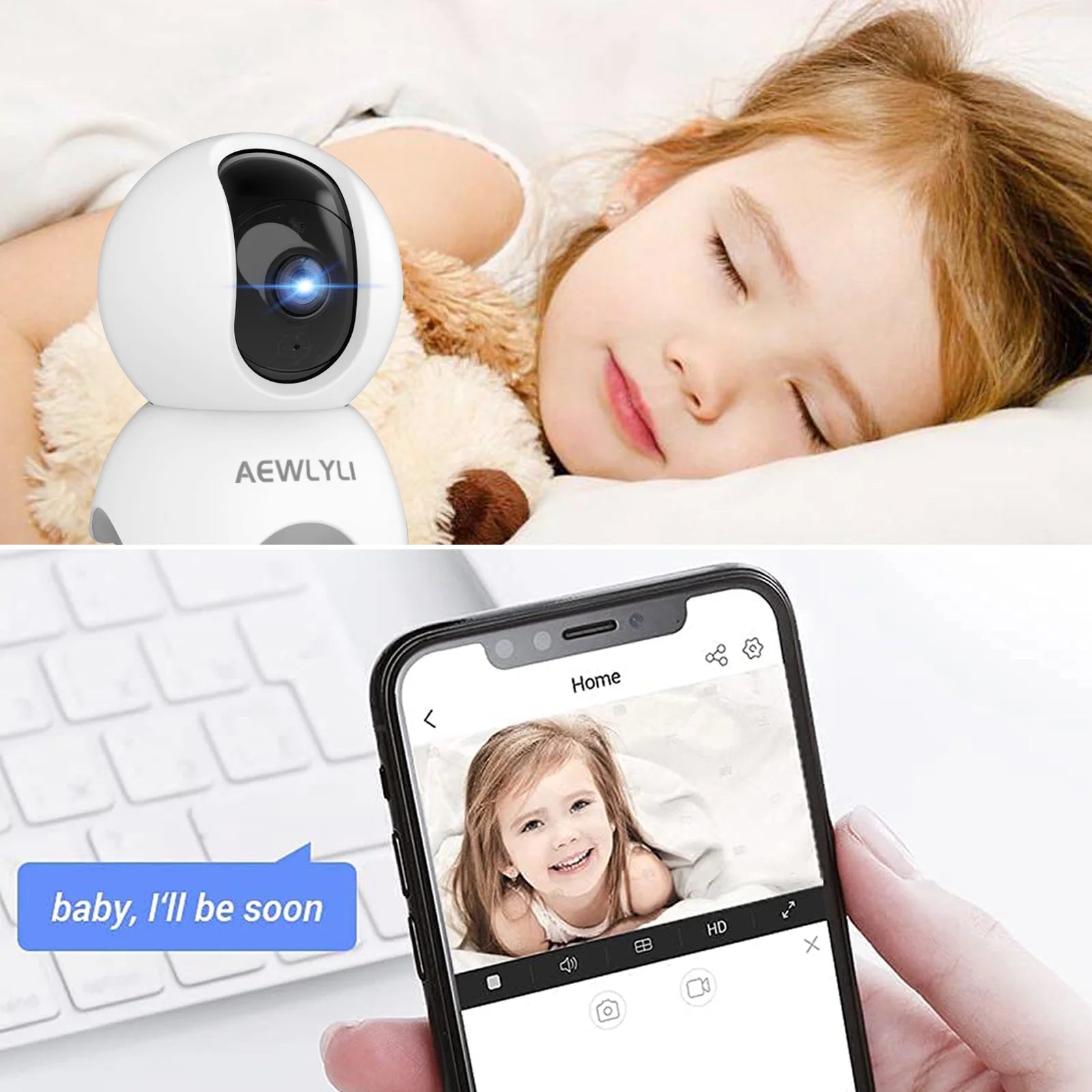 Baby Monitor Security Camera, 360° 1080P HD Wifi Camera, Night Vision for Baby, Pet Dog and Elderly