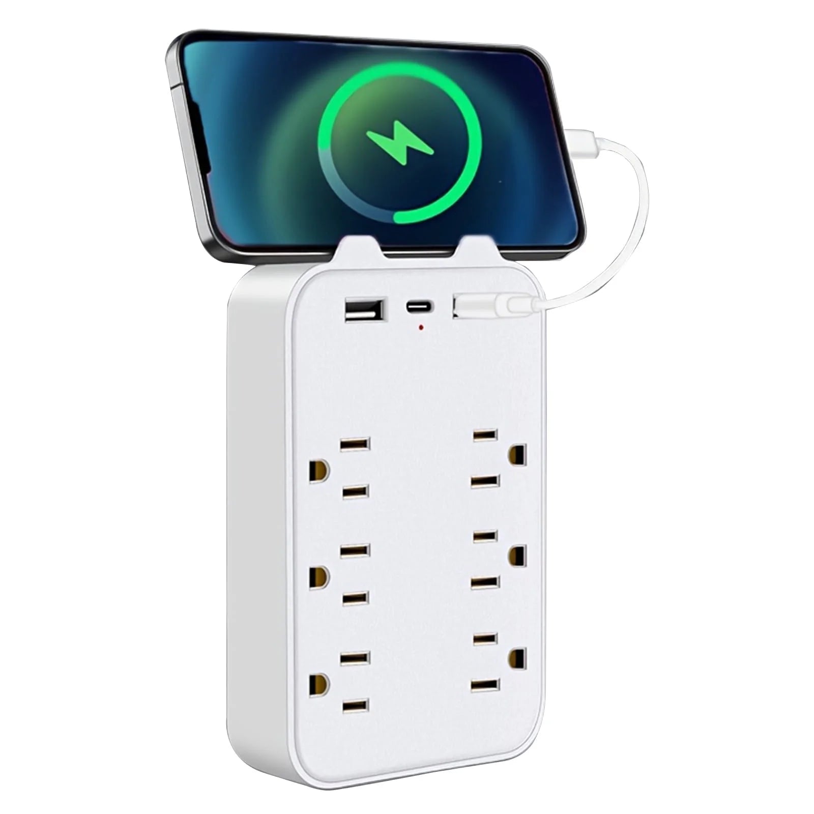 Wall Charger Surge Protector Power Strip Extension Cord 6 Outlet Extender with 3 USB Charging Ports 1050J Multi Plug Outlets Fast Wall Adapter Spaced for Home Travel Office