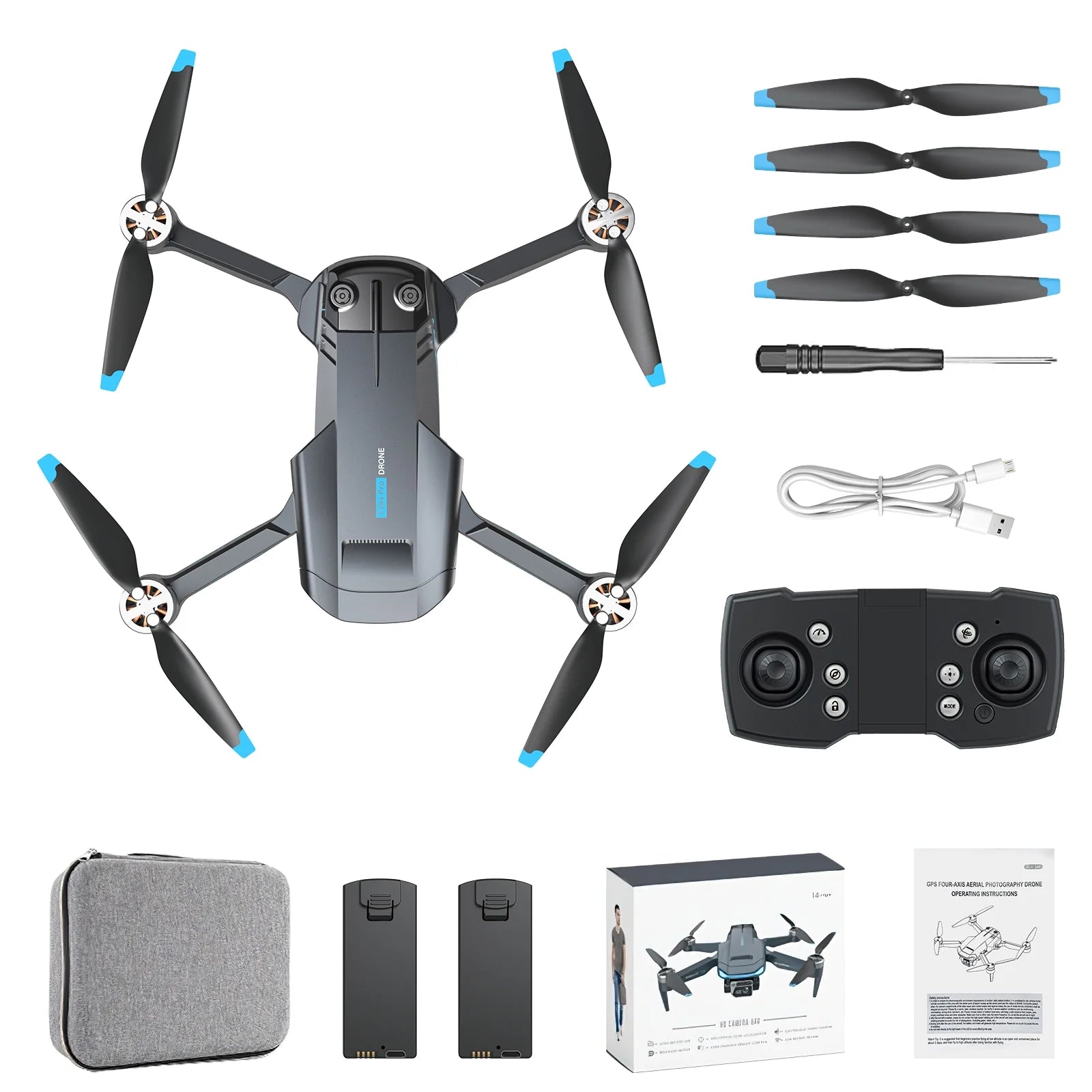 GPS Drone F194 with Camera for Adults 4K ,  Foldable Drone for Beginners with Auto Return Home, Optical Flow Positioning, Follow Me, Brushless Motor, 2 Batteries