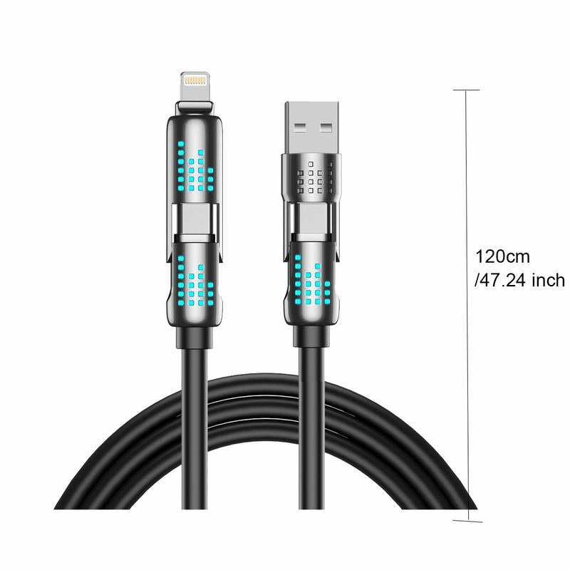 ERAZER 240W 4-In-1 USB-C Cable, 1 Count PD 5A Fast Charging & Data Sync Cable with Breathing Light, Aluminum Alloy Design Cable Compatible with Iphone 16/15, Ipad Pro, Samsung, and Laptops Android Device