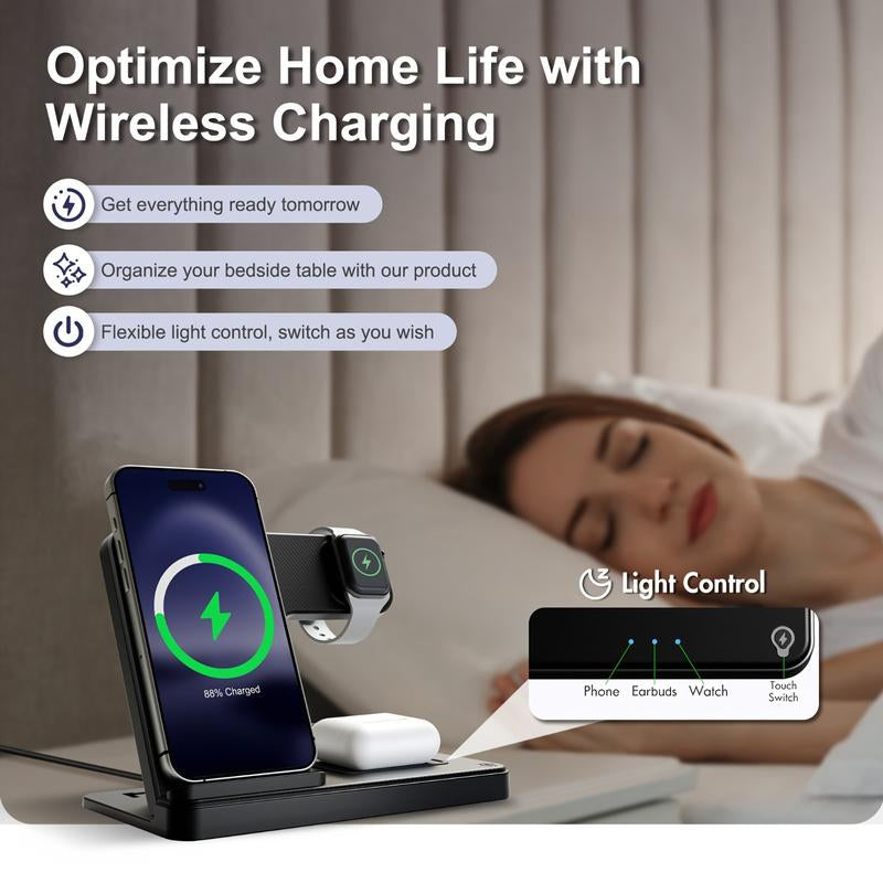 Portable Wireless Charging Station 3-In-1 15W Fast Charger Stand for Iphone, Iwatch Ultra, Airpods, and More - Smart and Safe Charging Solution Charger 4 1 Magnetic Phone Charger