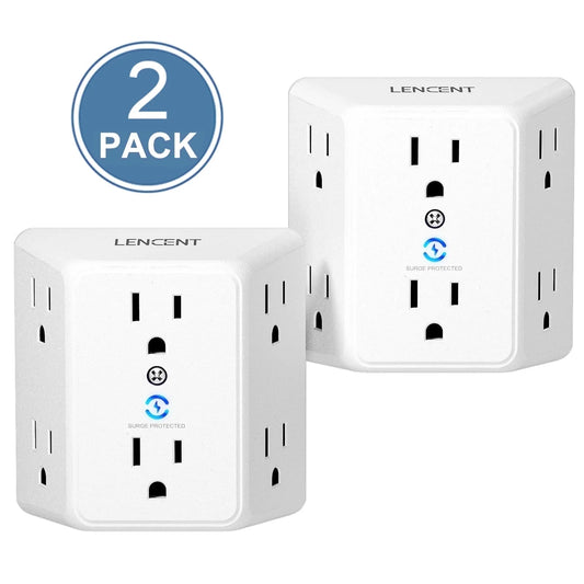 Multi Wall Plug Outlet Extender,6 Way Outlet Adapter with Surge Protector,2 to 3 Prong 6 AC Power Outlet Splitter Wall Tap for Home Office 2 PACK