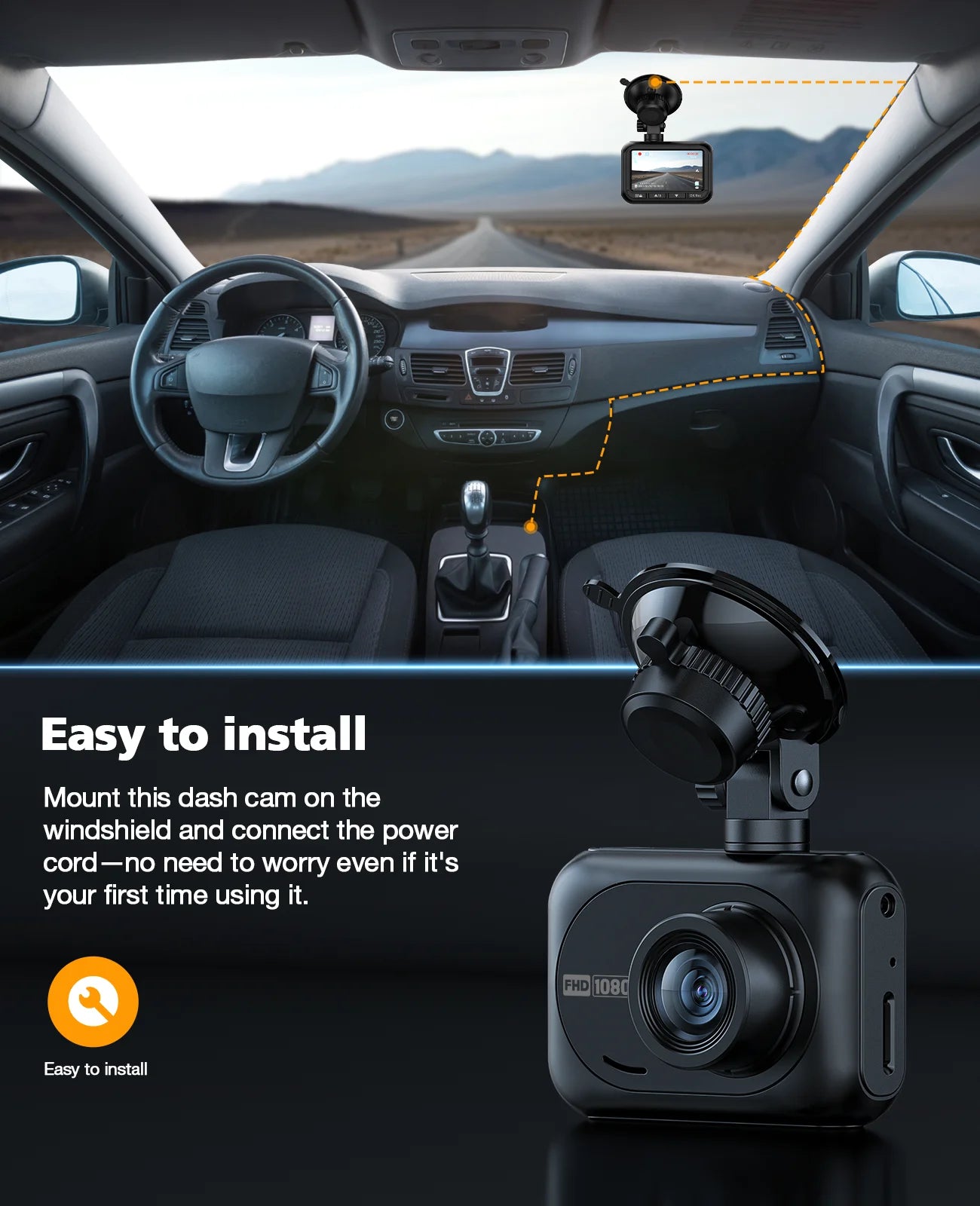 Dash Cam for Cars, 2.45-Inch Full HD 1080P Front Dash Cam Wide Angle Vehicle Video Driving Recorder Car Security Camera