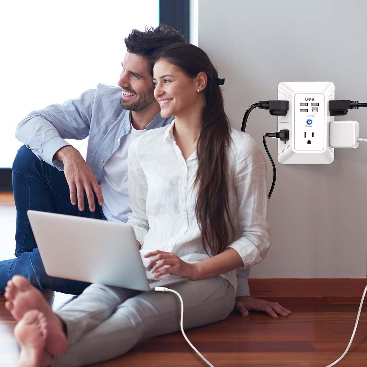 5 Outlet Surge Protector Wall Mountable Charger with 4 USB Ports - 1680J Multi P