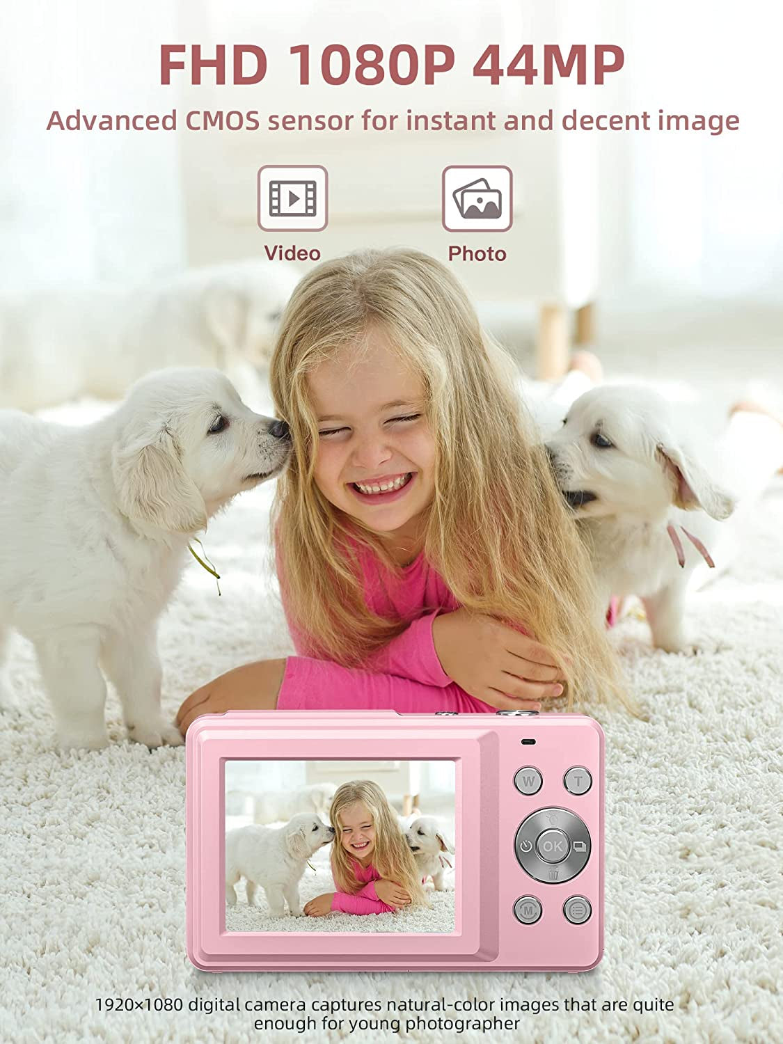 Digital Camera, FHD 1080P Camera, Digital Point and Shoot Camera with 16X Zoom A