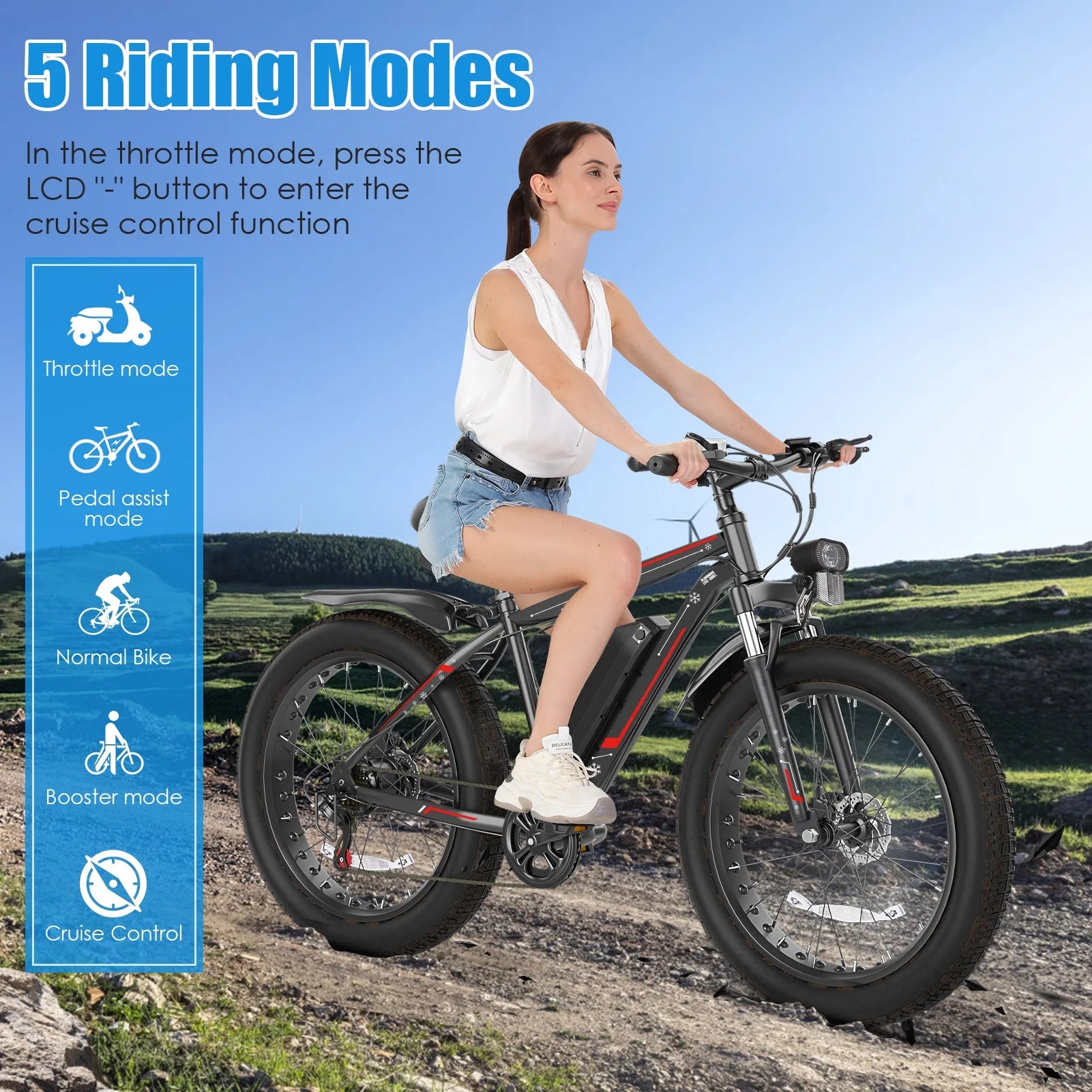 26"X4.0 Fat Tire Electric Bike, 624Wh Battery, 48V 500W Ebike Electric Mountain Bike, Cruise Control Mode, Adult E Bikes for Men, LCD Meter, 7-Speed Snow Bike Beach E-Bike for Adults UL2849