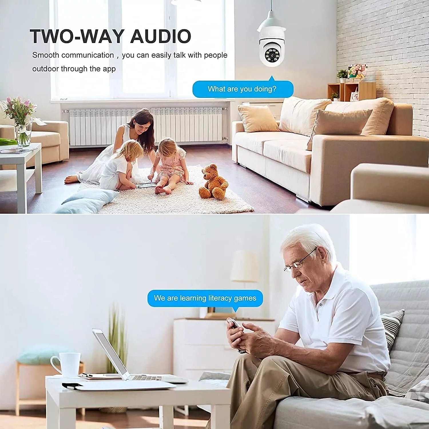 Light Bulb Camera, 2 Pack Security Camera 1080P, 360 Surveillance Camera(2.4Ghz Wifi)