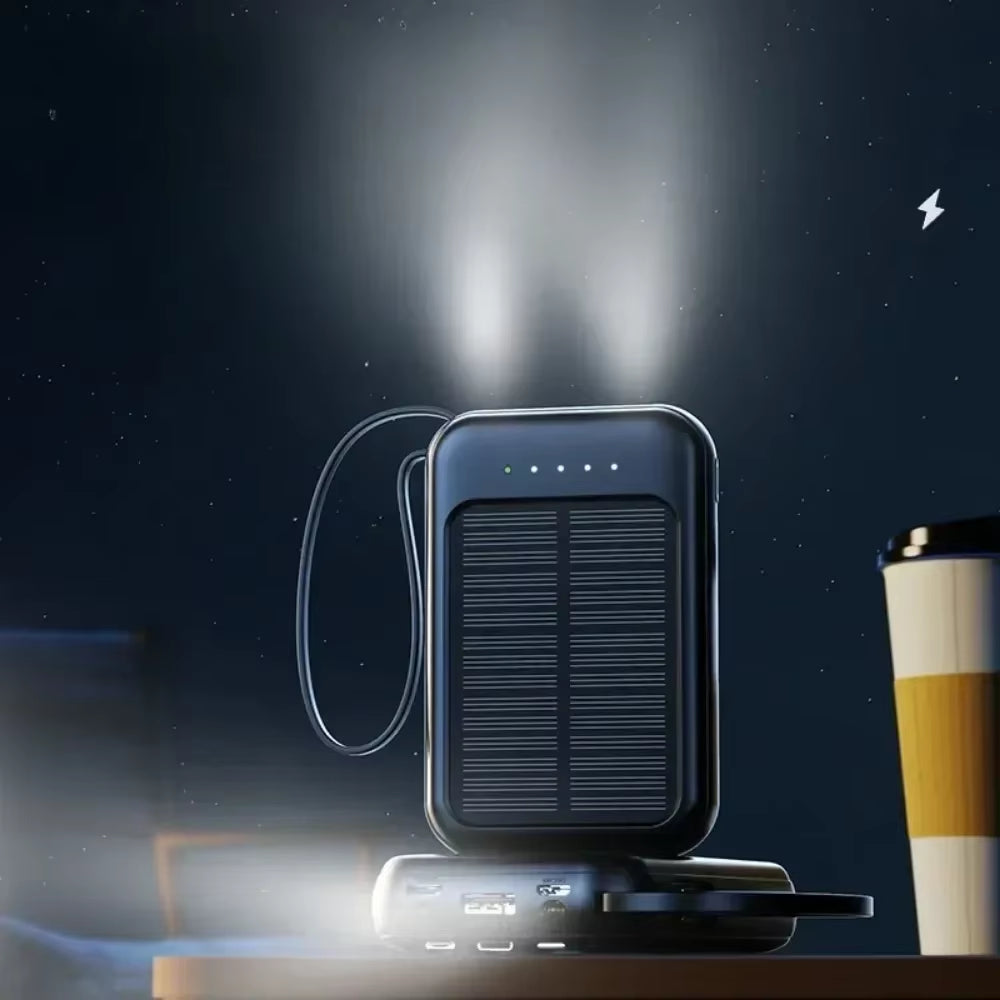 Outdoor Camping Power Mobile Power Bank Solar Power Bank 20000 MA Mini Portable Bank Built-In Cord