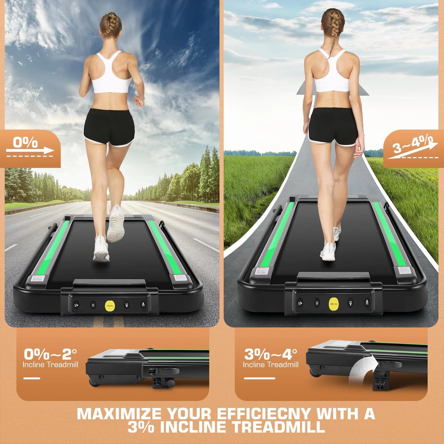 2 in 1 under Desk Folding Treadmill with 250 Lb Capacity, Walking Pad/Compact Electric Treadmill for Home/Gym/Office with LED Touch Screen, Remote Watch, Speed Range 0.6-7.5 Mph