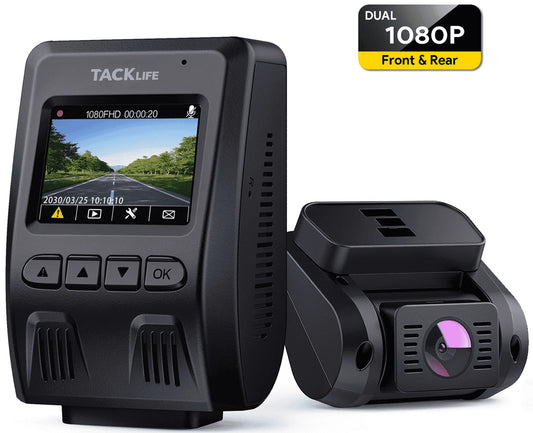 Tacklife Dash Cam Front and Rear, 1080P Full HD Dash Camera with Night Vision, GPS, Emergency Recording, 24H Parking Monitor, 1.5" Mini LCD Screen, 170° Wide Angle, WDR, G-Sensor