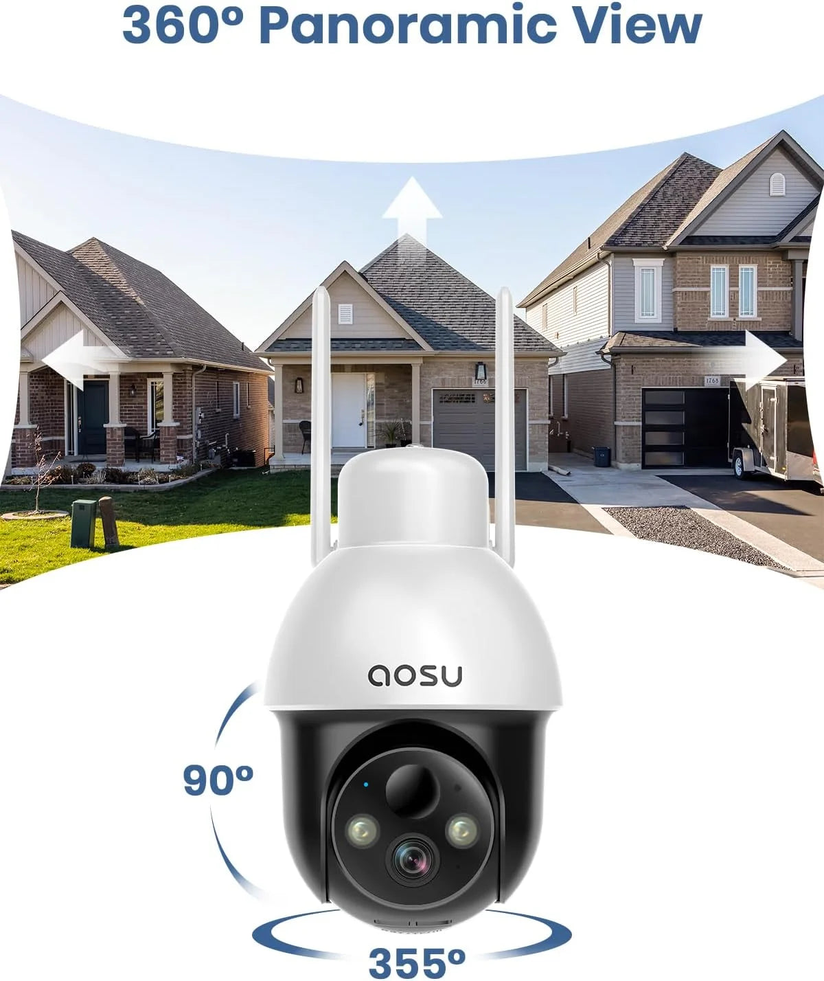 2K Solar Security Cameras Wireless Wifi, 360° View Outdoor Camera with Smart Siren Spotlights, 2-Way Audio, Color Night Vision, Home Surveillance Camera