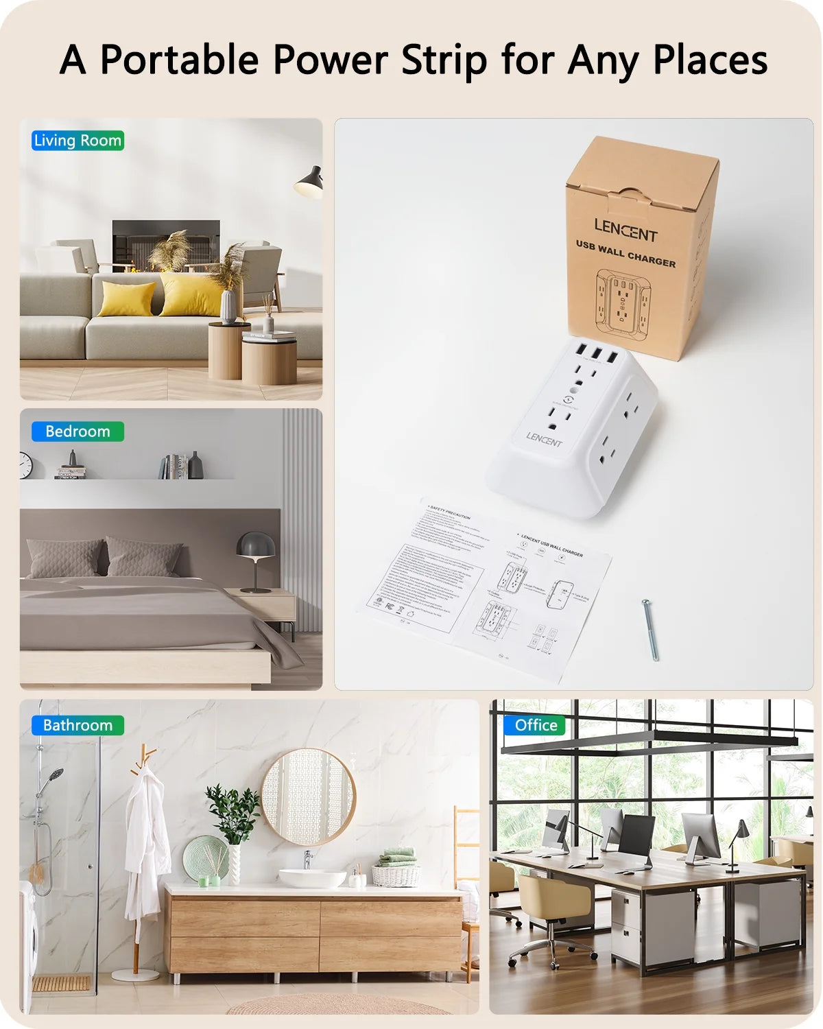 Outlet Extender with Usb, Multi Plug Outlet Adapter Wall Surge Protector 6 AC&3 USB Wall Power Expander Charger for HOME