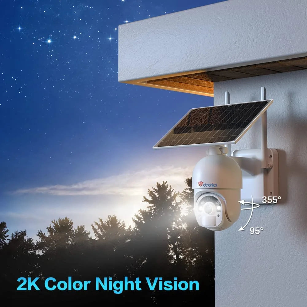 2K Outdoor Security Camera with 360° View, Spotlight, 2560X1440P, 10000Mah, White, 1