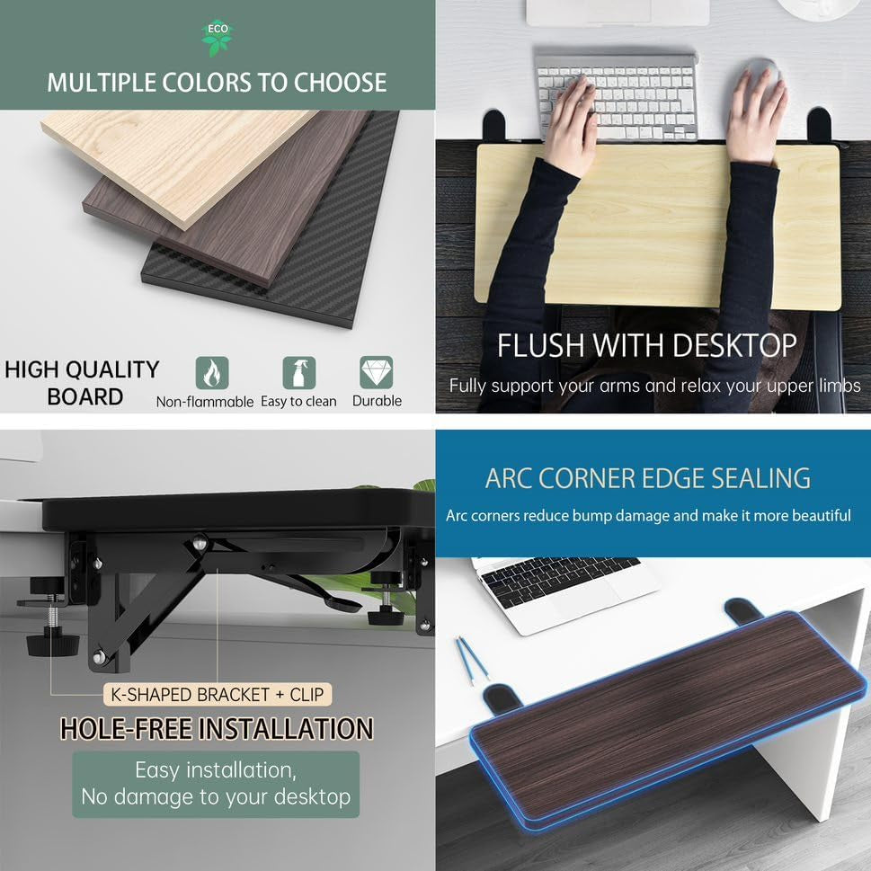 Ergonomic Desk Extension Tray, 75X24Cm, Clamp without Punch, Keyboard Drawer Tray, Computer Armrest Table Stand
