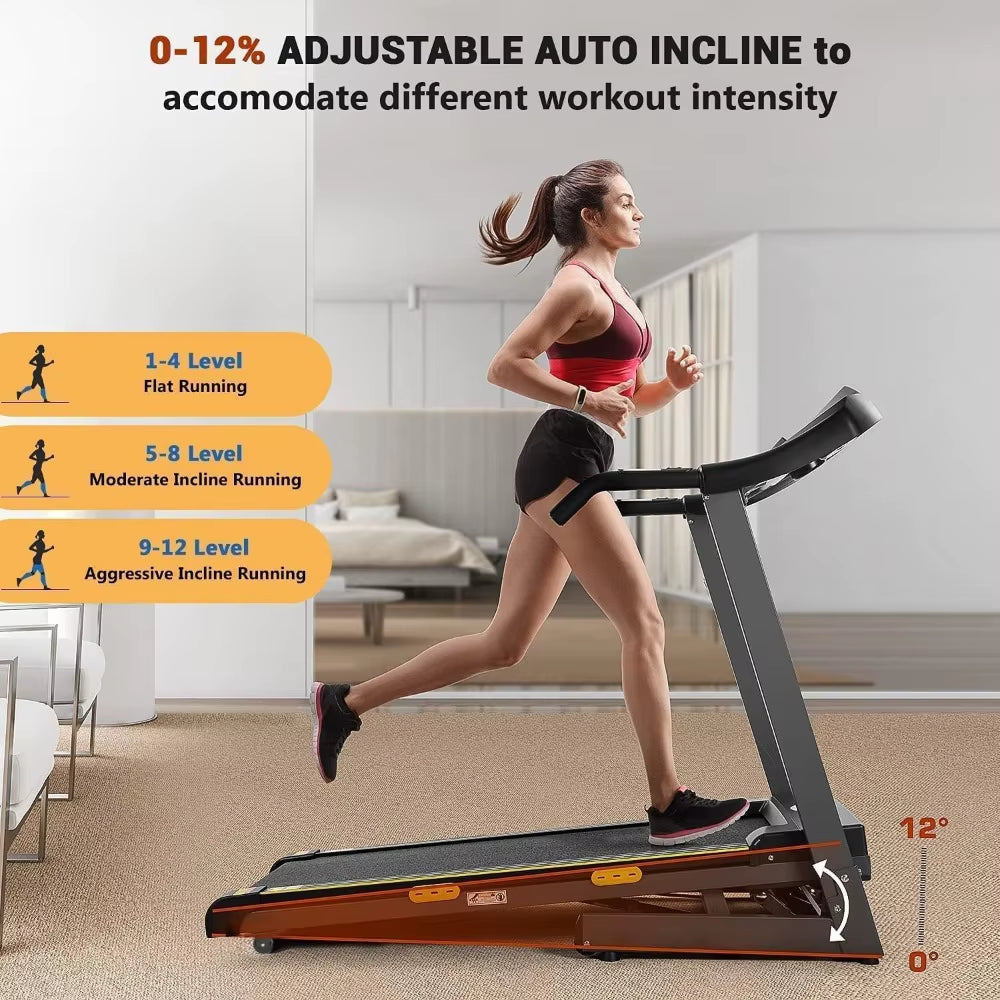 Treadmill with Incline, Foldable Treadmill 17'' Electric Treadmills 2.5 HP/8.5 MPH with 15 Training Programs 0-12% Auto Incline