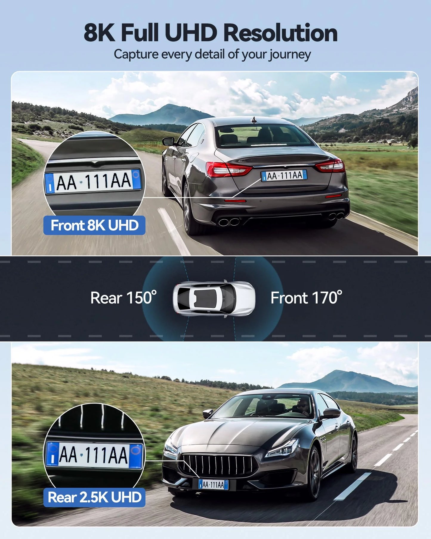 Dash Cam, 8K HD Camera for Car with Front and Rear Recording, Built-In Wi-Fi & GPS, Night Vision, 3.16" Screen