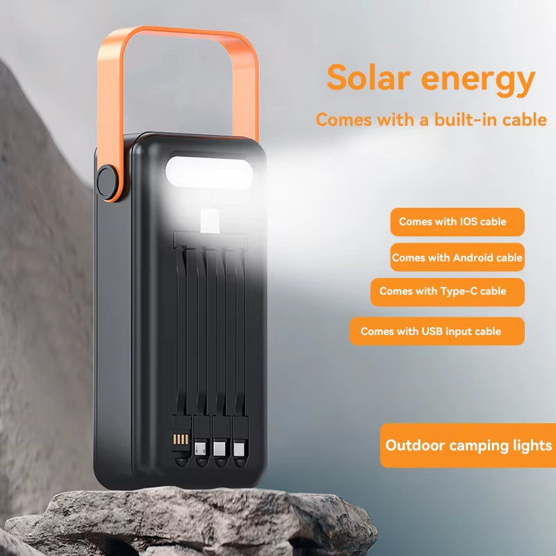 100000Mah Large Capacity Power Bank Outdoor Camping LED Light with Detachable Four-Wire Solar Charging Power Bank