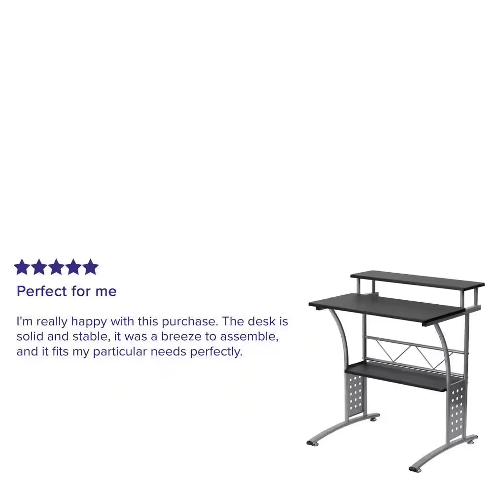 Black 28 In. W Clifton Modern Computer Desk with Top and Bottom Storage Shelves, Small Computer Desk for Home Office