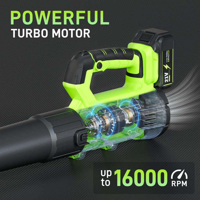 Cordless Leaf Blower with Battery and Charger, 6-Speed Electric Blower for Lawn Care, Patio Cleaning, and More, Ideal for Blowing Leaves, Snow, and Debris, Green/Red Cordless Electric