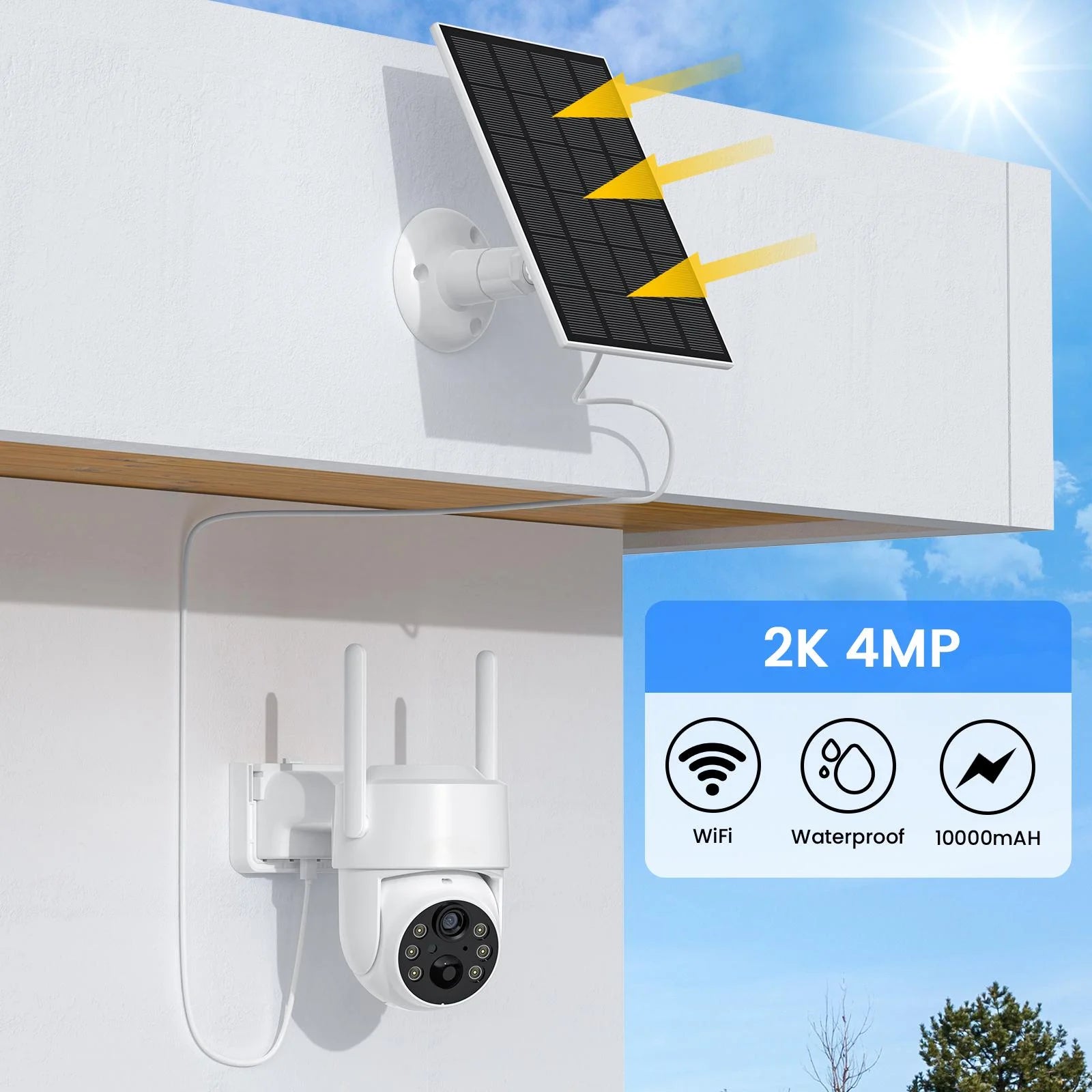 (2 Pack)  Q25 360° Pan & Tilt, 2K, 3 MP Outdoor Surveillance Camera with Solar Panel, SIM and SD Card, White, 1