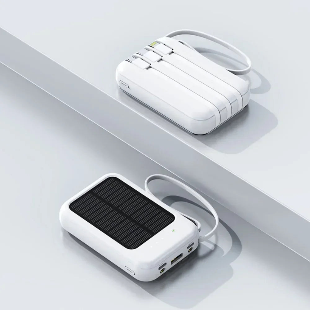 Outdoor Camping Power Mobile Power Bank Solar Power Bank 20000 MA Mini Portable Bank Built-In Cord
