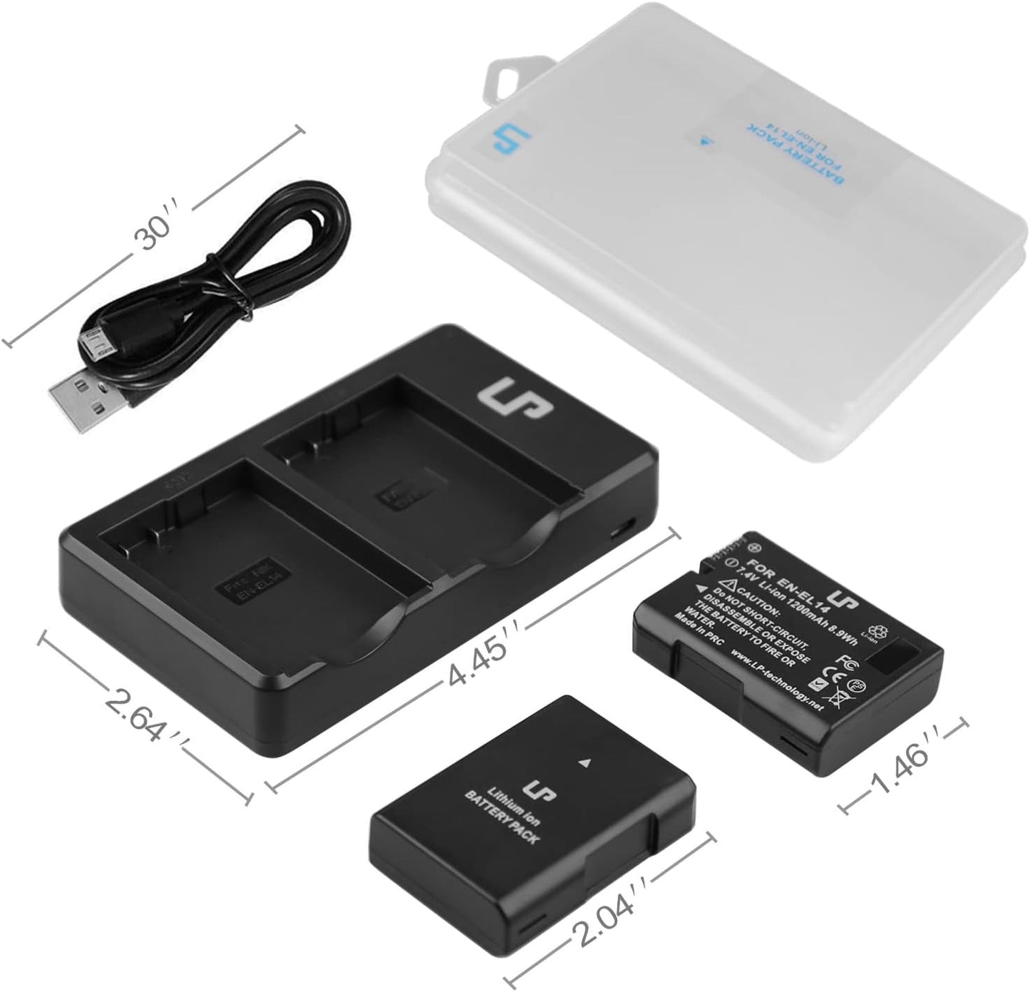 EN-EL14 EN El14A Battery Charger Pack, 2-Pack 1200Mah Battery & Dual Slot Charger, Compatible with Nikon D3100 D3200 D3300 D3400 D3500 D5100 D5200 D5300 D5500 D5600 DF P7000 P7100 P7700 P7800