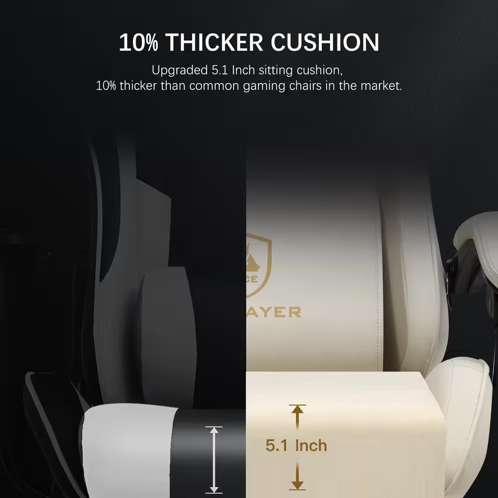 Gaming Chair with Dual Bluetooth Faux Leather Computer Chair with Footrest Ergonomic Computer Seat, Ivory