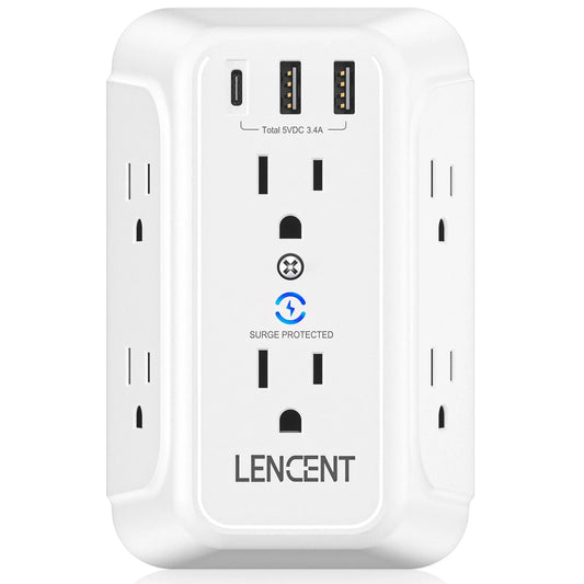 Usb Wall Plug Outlet Adapter,Multi 6 Way Outlet Extender with PD 20W Type-C & 2 USB Ports Surge Protector Electrical Charger Outlet Expander Wall Tap for Home