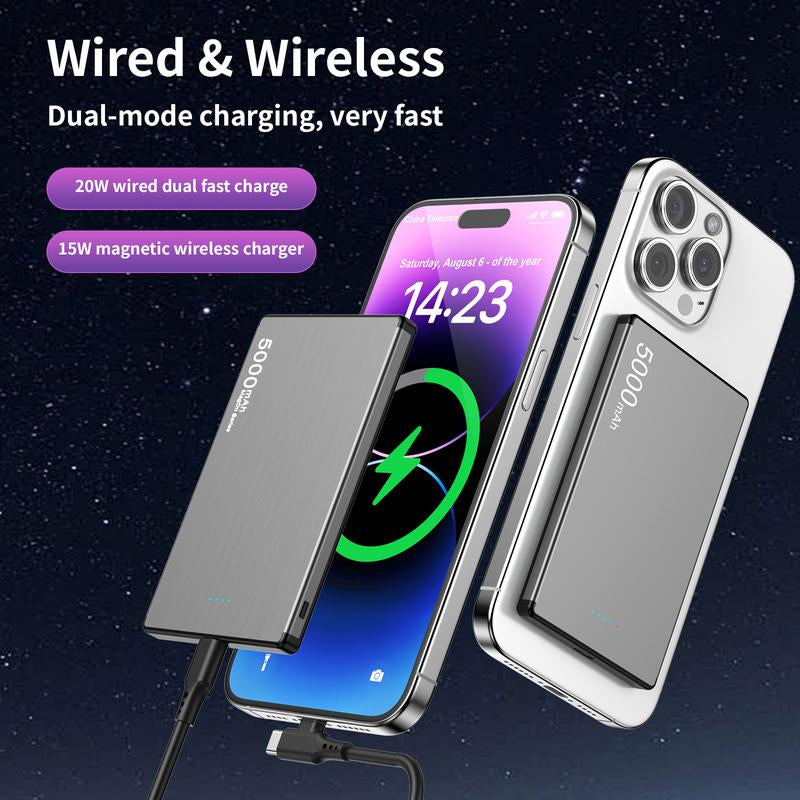 AKD Wireless Portable Charger, 5000Mah Slim Magnetic Power Bank Phone Charger, Mag-Safe Battery Pack Travel Charger（Usb-C PD 20W） for Iphone 16 15 14 13 12 Pro Max