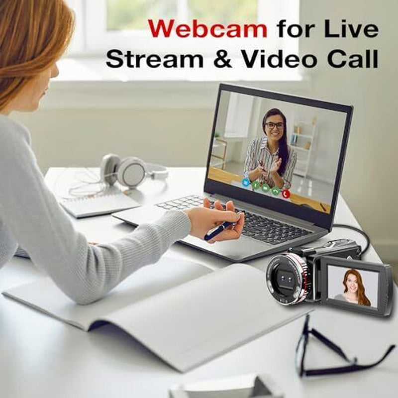 4K Video Camera Camcorder, 64MP UHD Vlogging Dual Camera for Youtube, 21X
