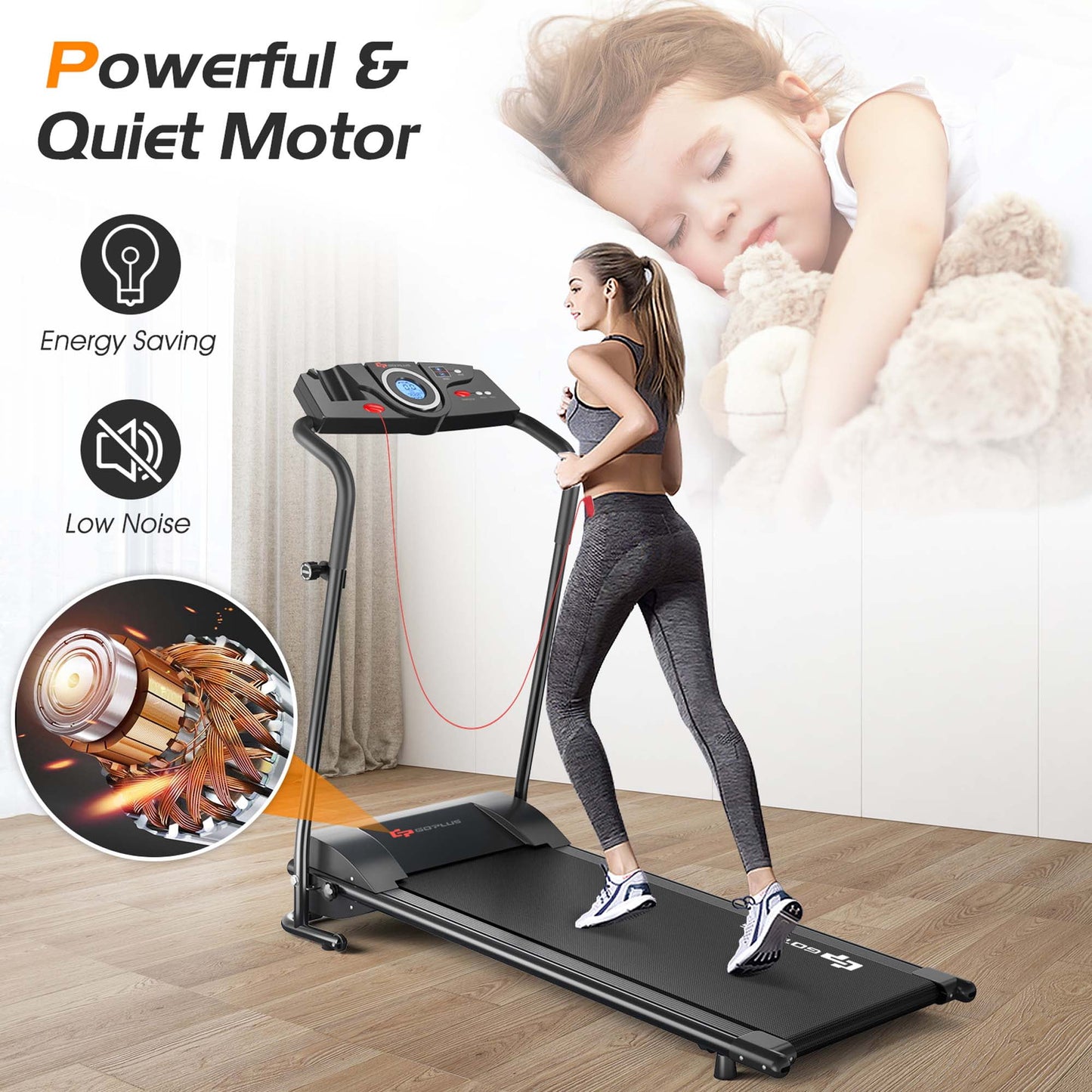 Goplus 1HP Electric Treadmill Folding Motorized Power Running Machine Fitness