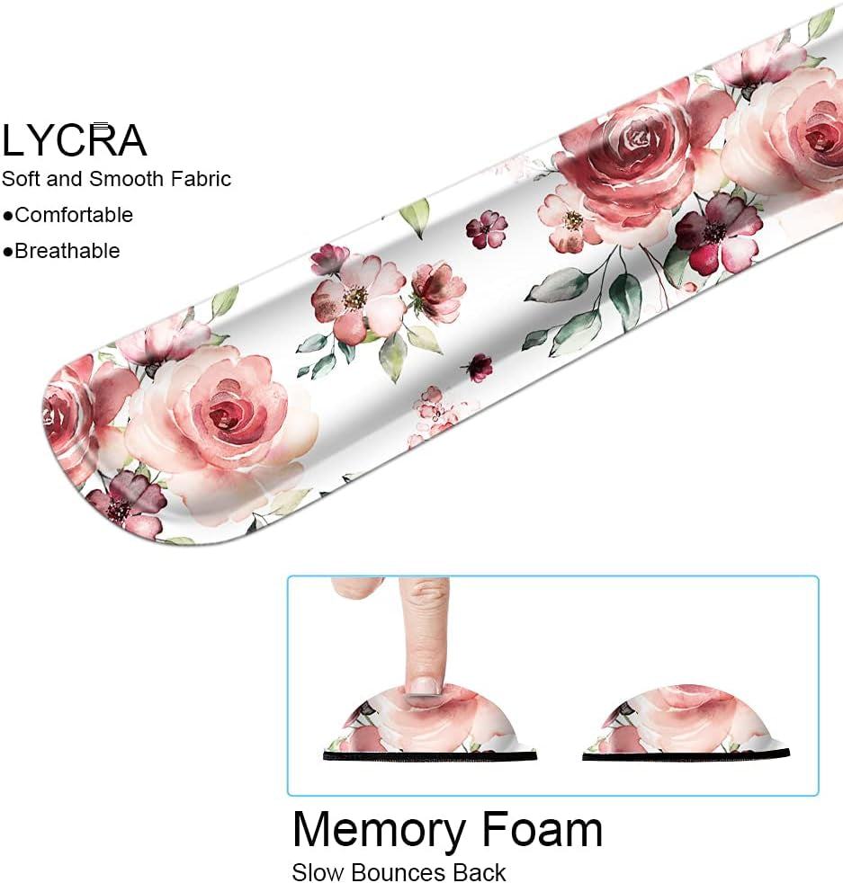 Ergonomic Mouse Pad with Wrist Rest Support and Keyboard Wrist Rest Pad,  Cute Wrist Pad with Non-Slip Rubber Base and Raised Memory Foam, Easy Typing & Pain Relief, Peony Flowers