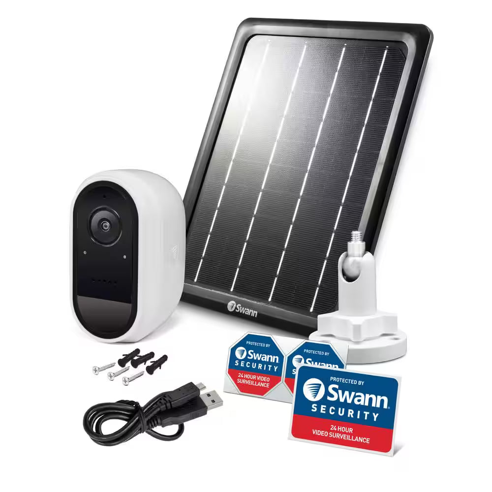 Battery Powered Wireless Indoor/Outdoor Smart Surveillance Bullet Camera with Solar Panel and Mounting Stand
