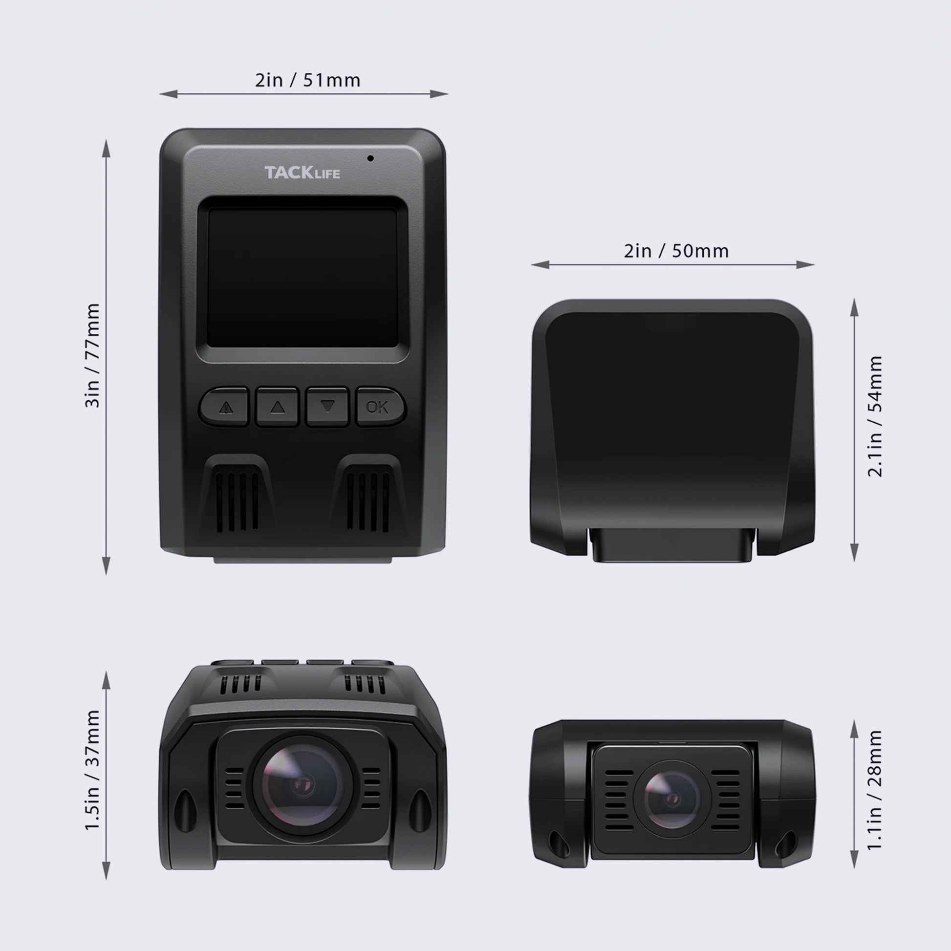 Tacklife Dash Cam Front and Rear, 1080P Full HD Dash Camera with Night Vision, GPS, Emergency Recording, 24H Parking Monitor, 1.5" Mini LCD Screen, 170° Wide Angle, WDR, G-Sensor
