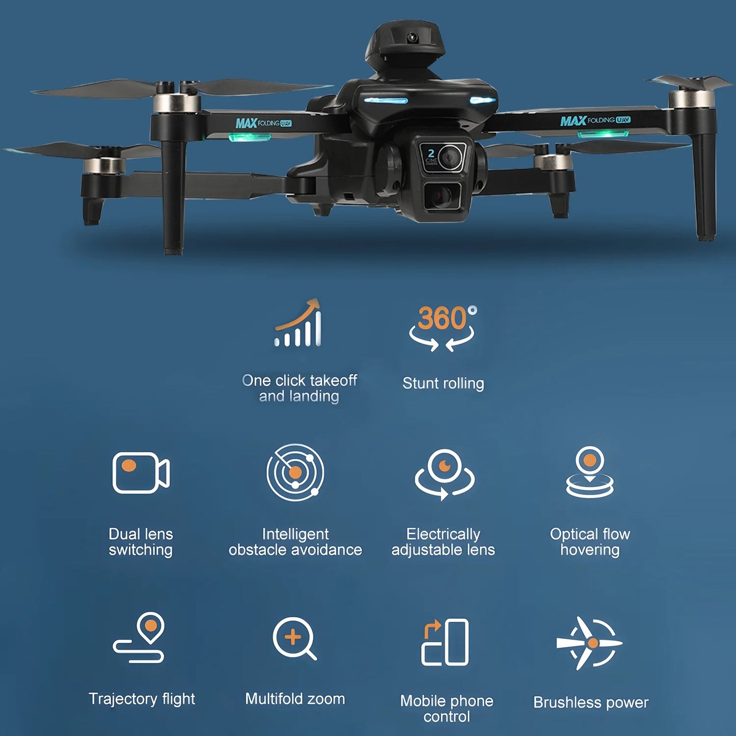 XT606 Drone with 6K UHD Camera,  RC Foldable Drones for Kids Adults Beginners, RC Quadcopter Drone with Brushless Motor, Headless Mode, Optical Flow Position, 2 Batteries, Black