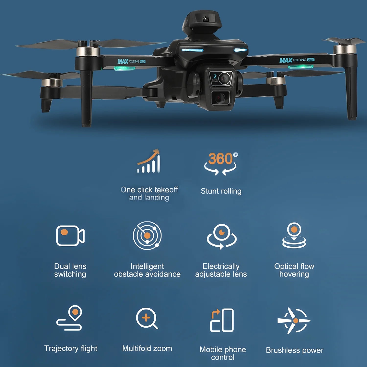 XT606 Drone with 6K UHD Camera,  RC Foldable Drones for Kids Adults Beginners, RC Quadcopter Drone with Brushless Motor, Headless Mode, Optical Flow Position, 2 Batteries, Black