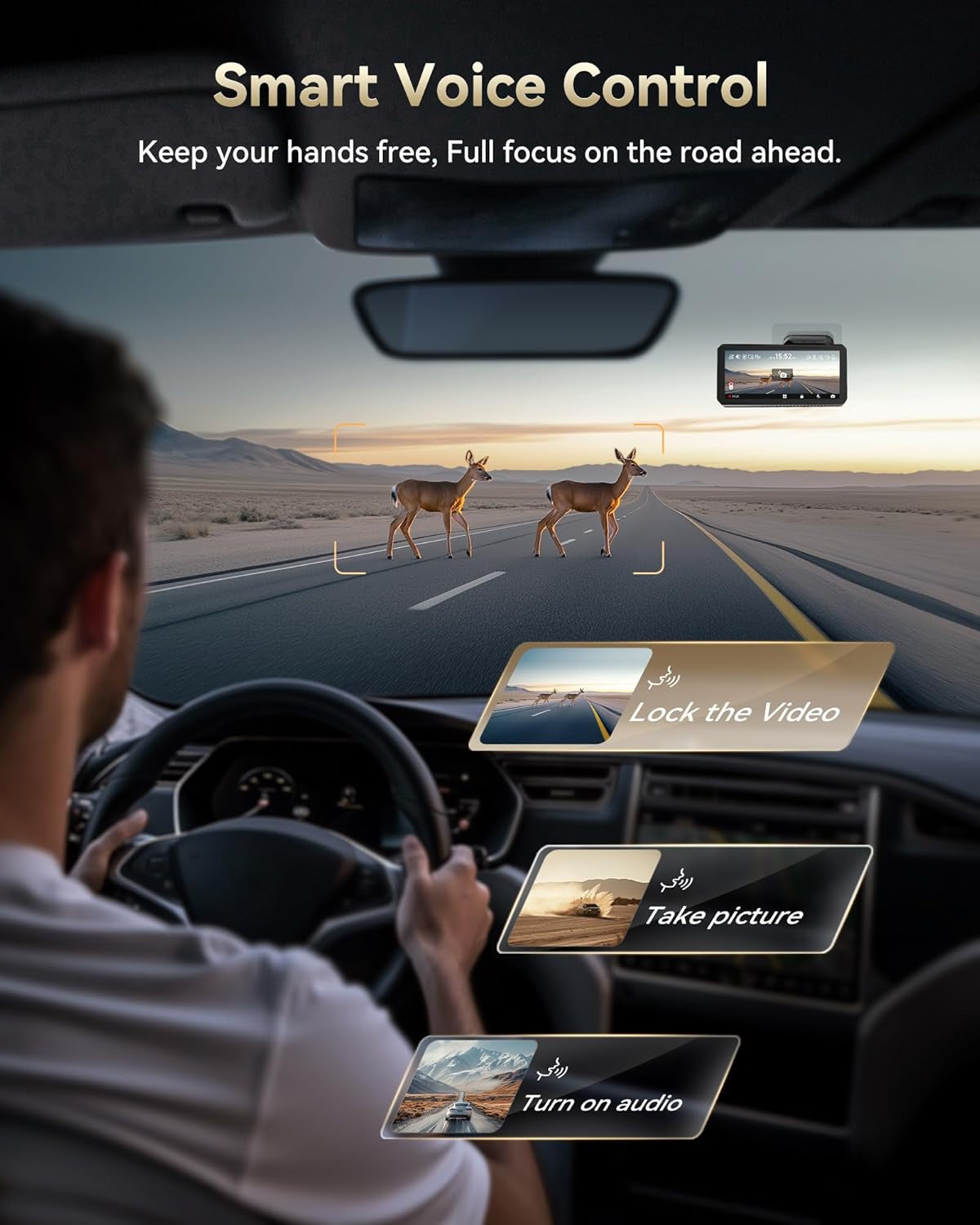 F77 4K+4K Front and Rear Dash Cam with HDR, Dual STARVIS 2 IMX678 Sensor, Voice Control Dash Camera for Cars with 128GB Emmc Storage, 5.8Ghz Wifi, 4'' Touch Screen, 24H Parking Mode