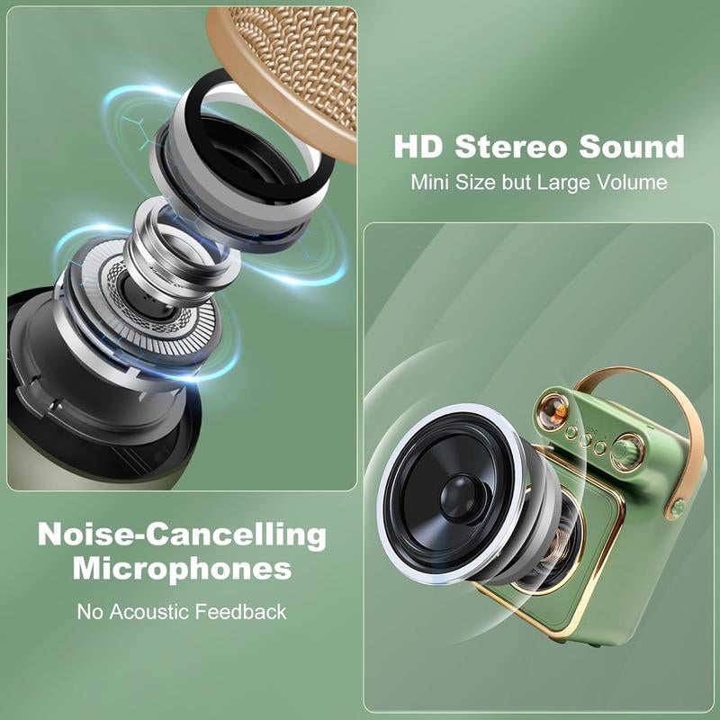 ICARER FAMILY Karaoke Machine for Kids and Adults, Mini Portable Blue-Tooth Karaoke Speaker with 2 Wireless Microphones, Birthday Gifts for Girls Boys Outdoor Travel Home Party Audio Bluetooth Stereo Usb Smartphone Connection Digital Handle Male Noise