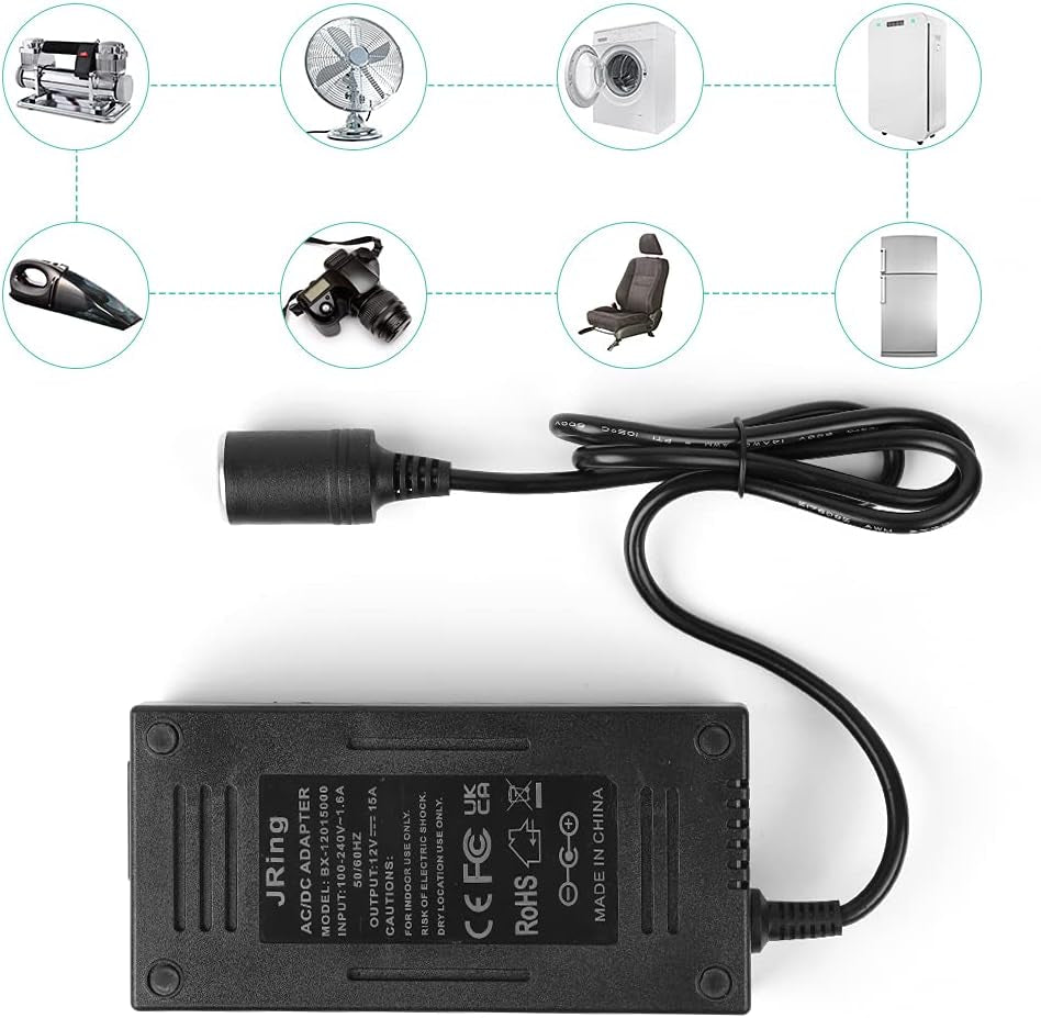 AC to DC Converter 15A 110-220V 12V Car Cigarette Lighter Socket Power Adapter for Car Vacuum Tire Inflator and Other Car Devices under 180W