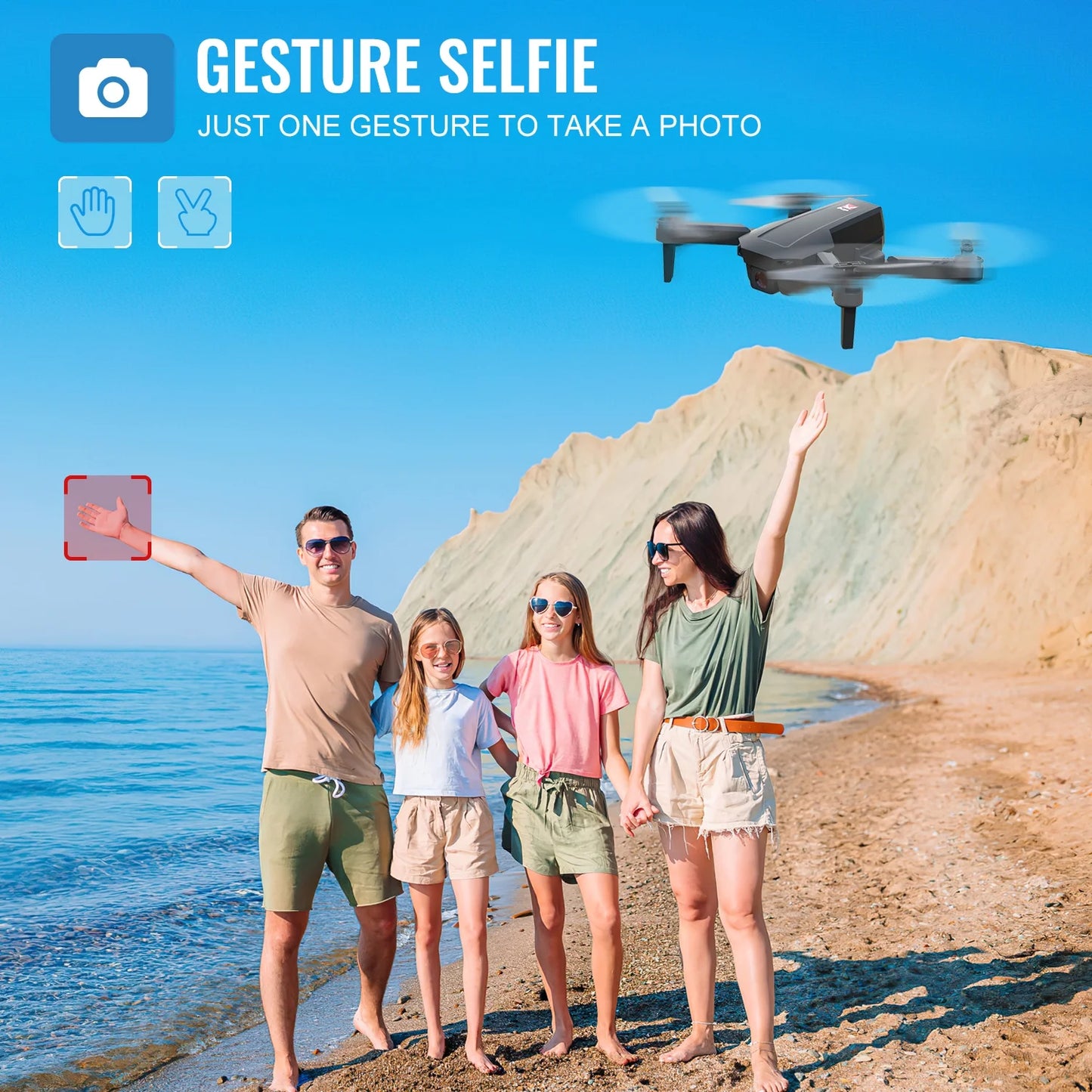 Mini Foldable Drone, 1080P HD FPV Camera Wifi RC Quadcopter, Voice/Gesture Control, for Kids Adult and Beginners Black