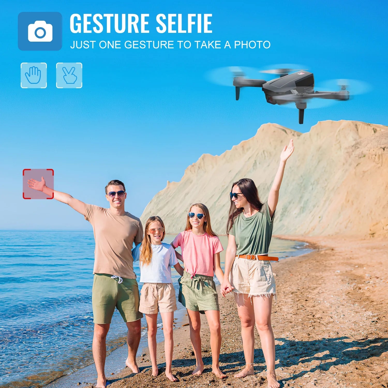 Mini Foldable Drone, 1080P HD FPV Camera Wifi RC Quadcopter, Voice/Gesture Control, for Kids Adult and Beginners Black