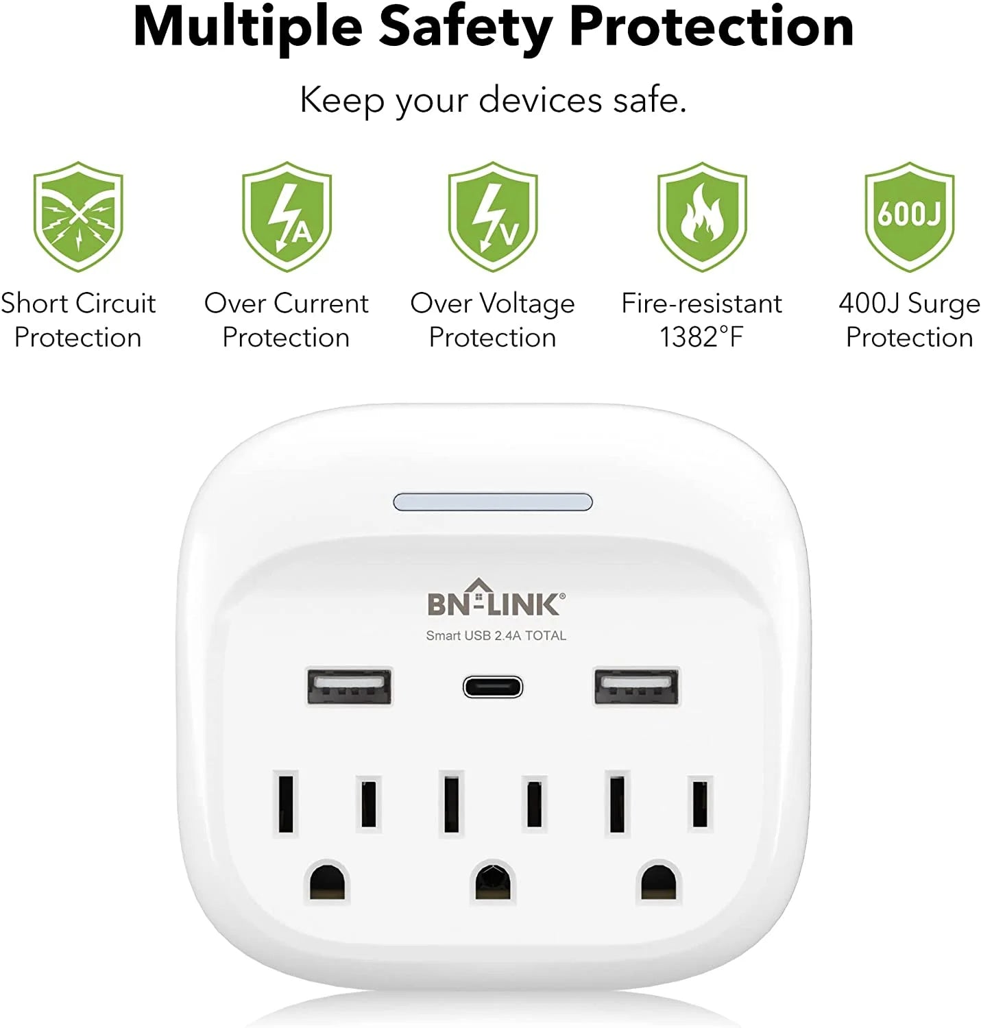 Multi Plug Outlet Extender with 3 Outlets and 3 USB Ports, 3 AC Outlet Splitter with 3 USB Ports (1 USB C), Wall Charger Adapter for Dorm, School, Travel, Office, Home, Travel, 1 Pack