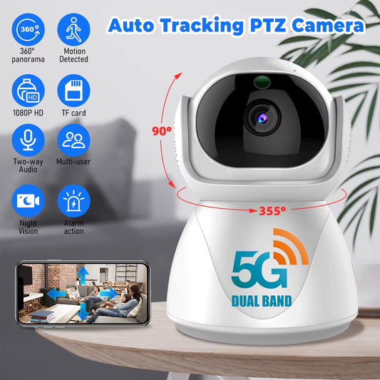 5G Indoor Wifi Camera HD 360° Dual-Frequency Surveillance Security Camera Night Vision Auto Tracking Baby Monitoring Camera