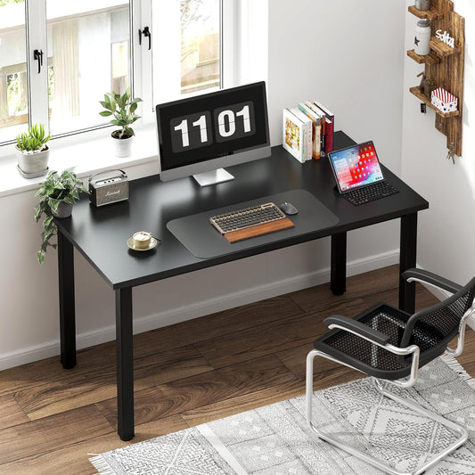Computer Desk, 47 Inch Home Office Desk, Modern Simple Style Home Office Gaming Desk, Basic Writing Table for Study Student, Black Metal Frame, Black
