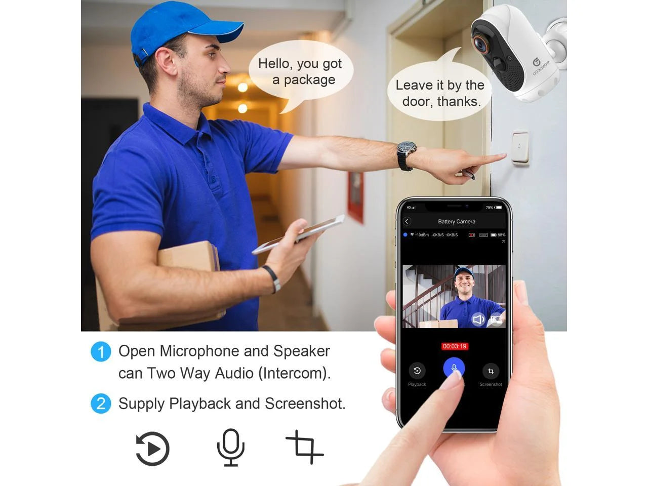 Home Security Camera Outdoor, Ip/Network Camera, Wireless Surveillance Security Cameras with 1080P Night Vision/ PIR Motion Detection/ 2-Way Audio/ IP65 Waterproof