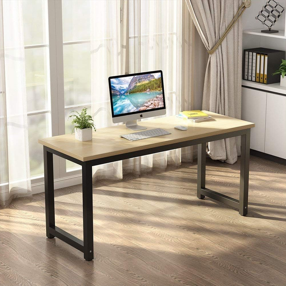 Computer Desk, Large Office Desk Computer Table Study Writing Desk for Home Office, Walnut + Black Leg, 63 X 23.6 Inch