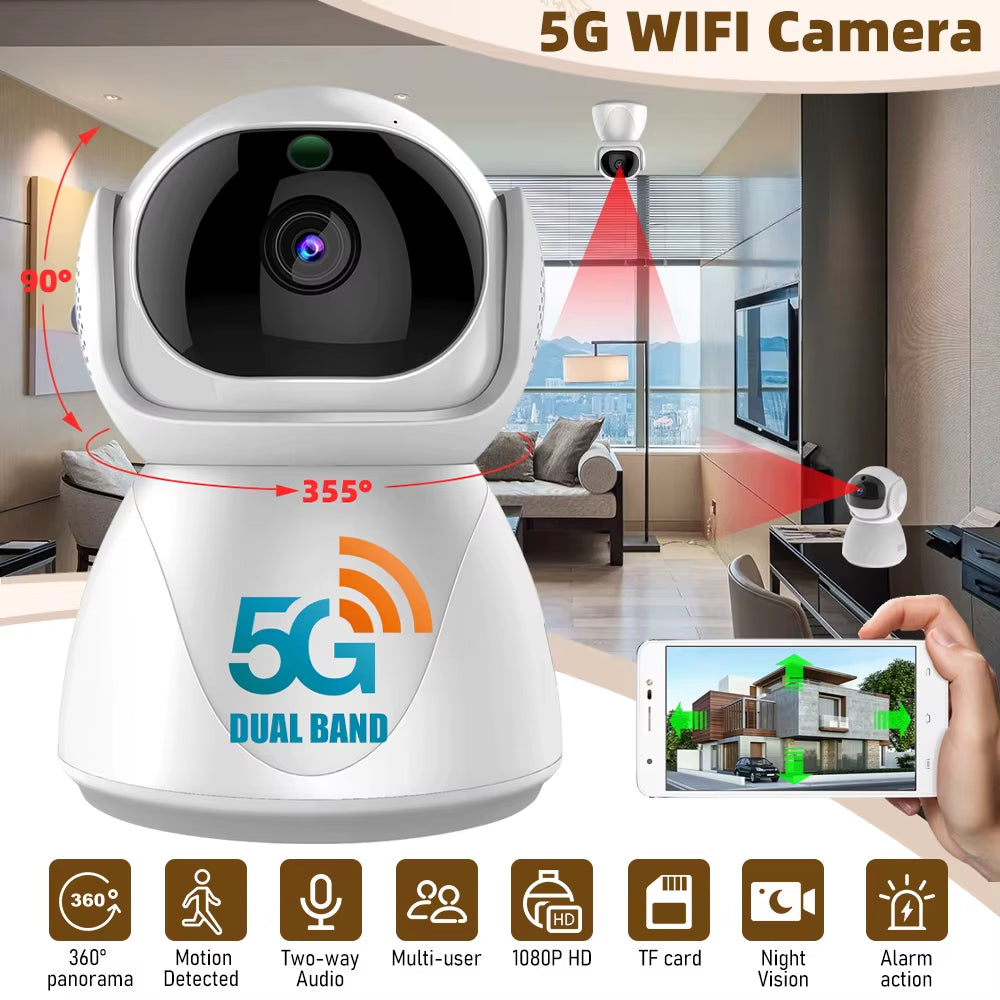 5G Indoor Wifi Camera HD 360° Dual-Frequency Surveillance Security Camera Night Vision Auto Tracking Baby Monitoring Camera