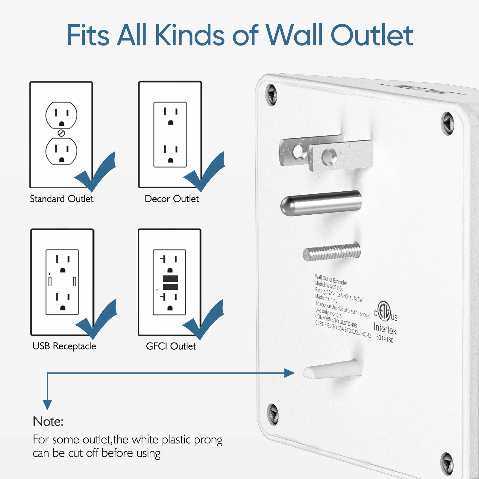 Multi Wall Plug Outlet Extender,6 Way Outlet Adapter with Surge Protector,2 to 3 Prong 6 AC Power Outlet Splitter Wall Tap for Home Office 2 PACK