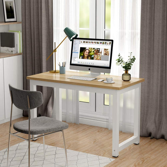 Computer Desk, 47 Inch Modern Simple Office Desk Computer Table Study Writing Desk for Home Office, Light Walnut